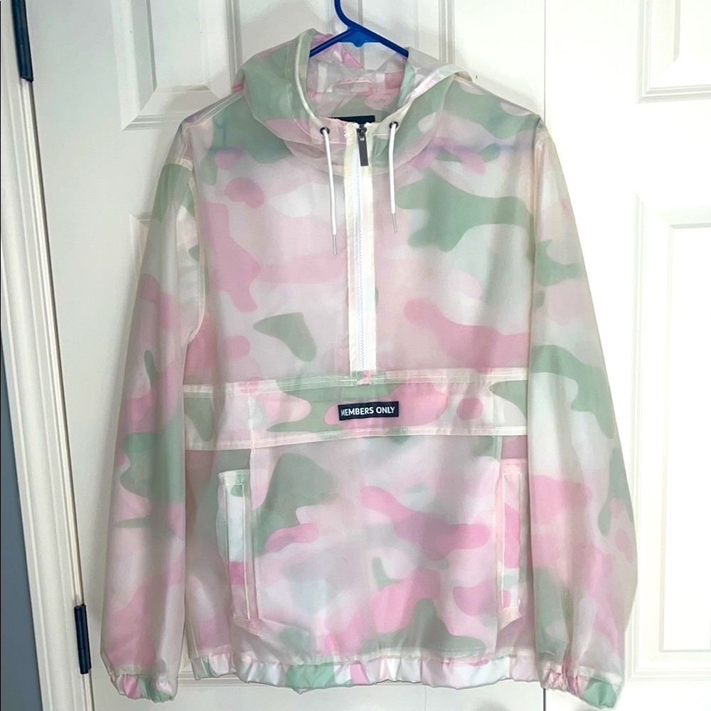 Members‎ Only Pink Green Camo Raincoat Lightweight Water Resistant Jacket L